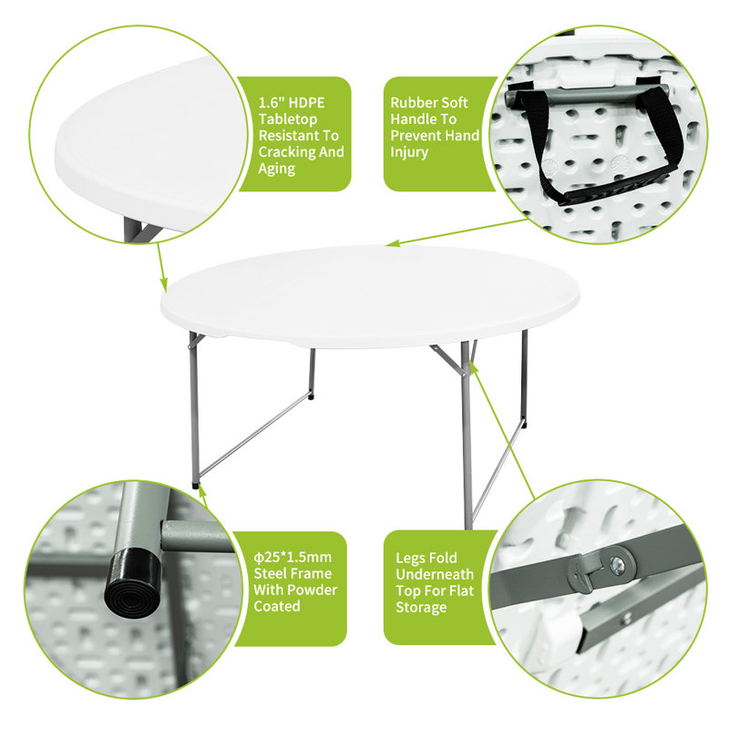 Table ronde pliante robuste en plastique pour repas de banquet de 5 pi 60 po pour la fête