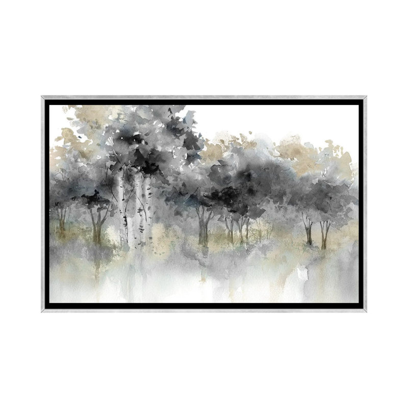 Water's Edge I - Noir et or 6 pièces, H 66,04 cm x l 101,6 cm, Encadrement argenté