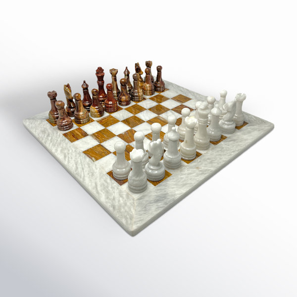 14" Handmade Marble Chess Set - Brown/White