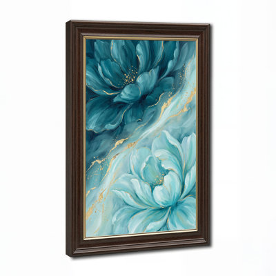 Art mural sur toile fleurs de pivoine sarcelle avec feuille d'or
