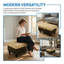 Beige & Brown Storage Ottoman | Flannel + Faux Leather | X-stitching | Solid Wood Frame