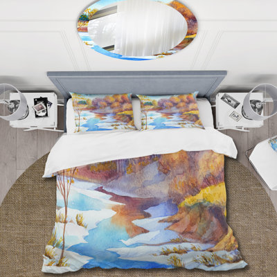 Stream In Winter Forest Valley - Lake House Duvet Cover Set - Microfiber Polyester
