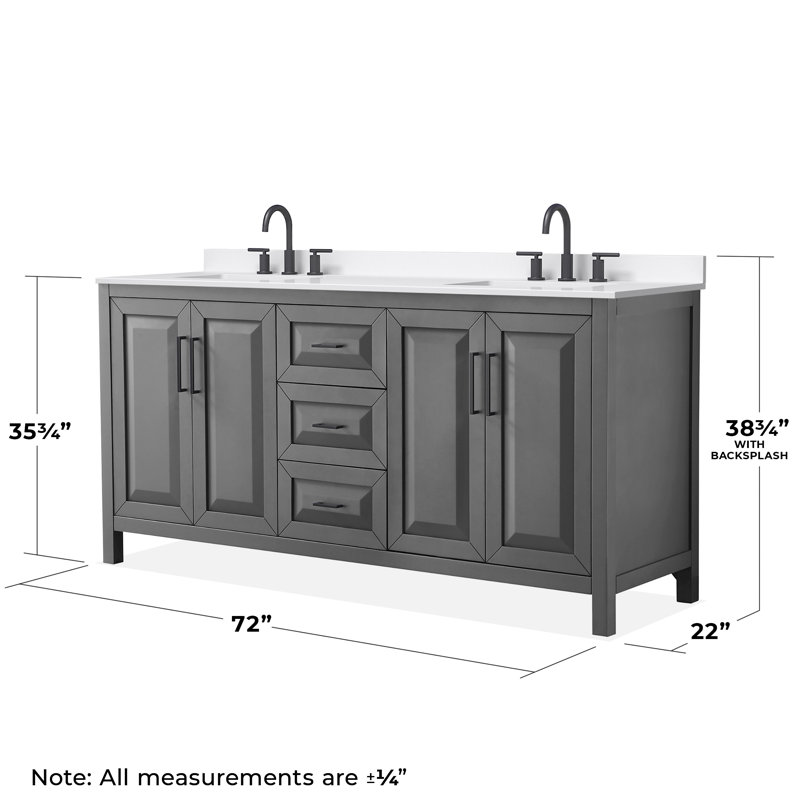 Daria 72'' W Vanity, Gray, Matte Black, White Quartz