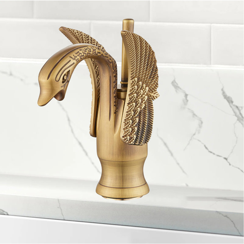 Bronze Swan Single Handle Bathroom Faucet - Deck Mount Vessel Sink Faucet, Antique Brass