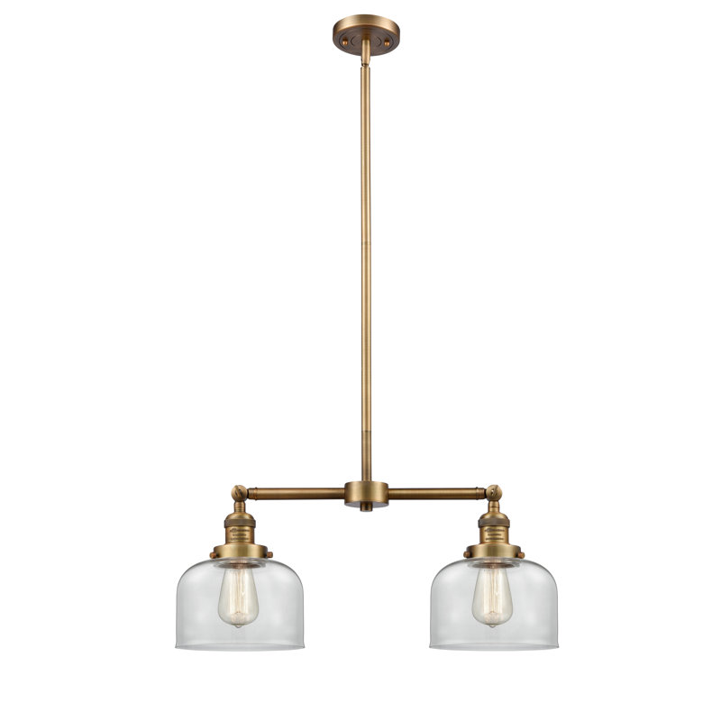 Large Bell 8" - 2 Light 21" Island Light, Clear, Brushed Brass, LED