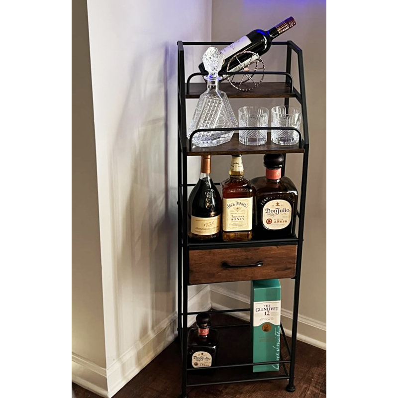 Step-Style Wine Rack with Fabric Drawer – Freestanding Wine Bar Cabinet for Home Bar, Kitchen & Living Room