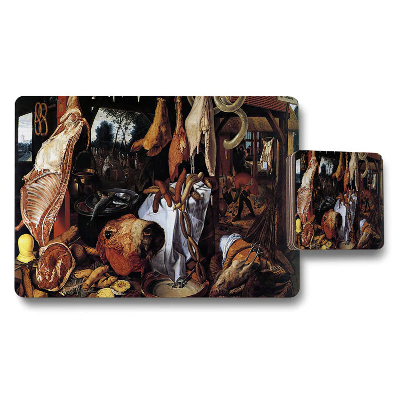 Vintage Market Scene Placemat and Coaster Set Featuring Classic Artwork