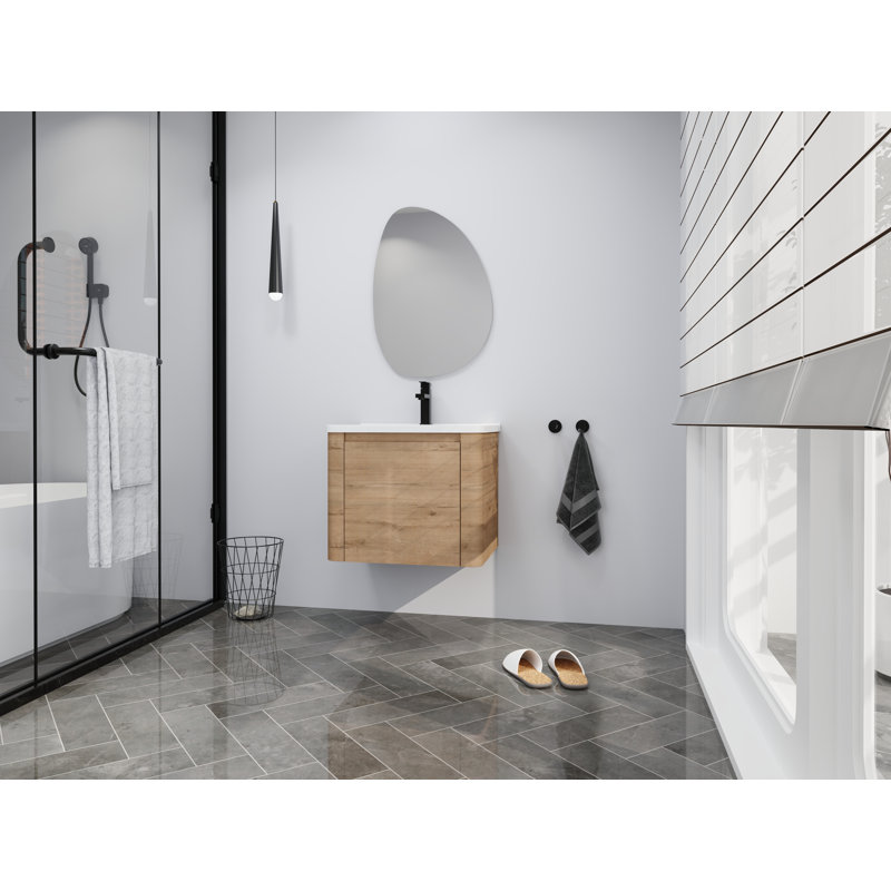 Meuble-lavabo autoportant de 24 po avec lavabo intégré, porte à fermeture en douceur et conception en arc