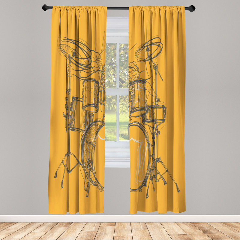 Microfiber Floral Semi-Sheer Rod Pocket Curtain Panels, 28" W x 95" L, Goldenrod/Gray