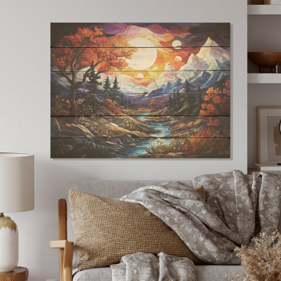 Combination Peaks Of Tranquility I - Mountains Wood Art On Natural Pine Wood