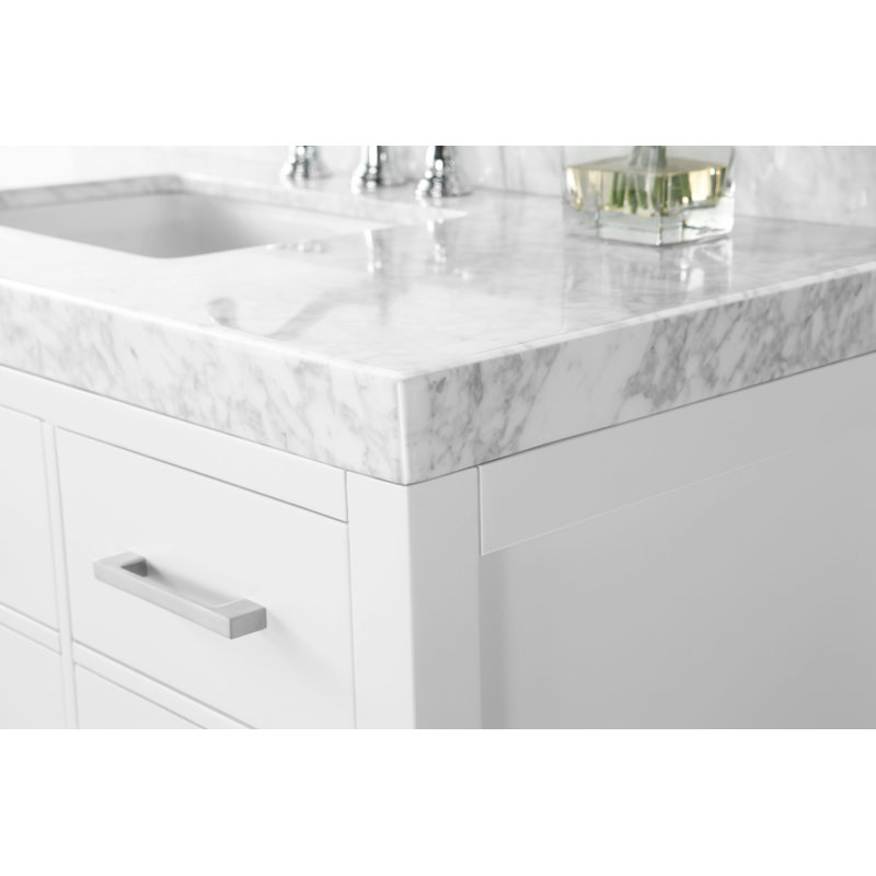 Elizabeth 48'' W Single Vanity, White/Brushed Nickel, Carrara White Marble