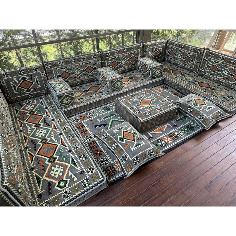 Ensemble de canapé avec repose-pieds Traditional Kilim, Gris