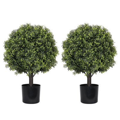 Arbres de bouleau topiaire artificiel 55 cm - Faux arbustes à feuilles persistantes pour décoration de porche, de patio ou de vestibule, 2 pièces / ensemble