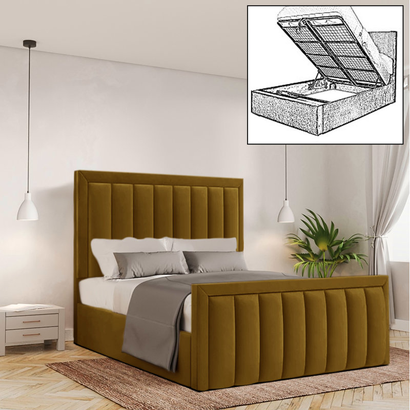Bhopal Upholstered Ottoman Storage Bed, Double (4'6), Turmeric