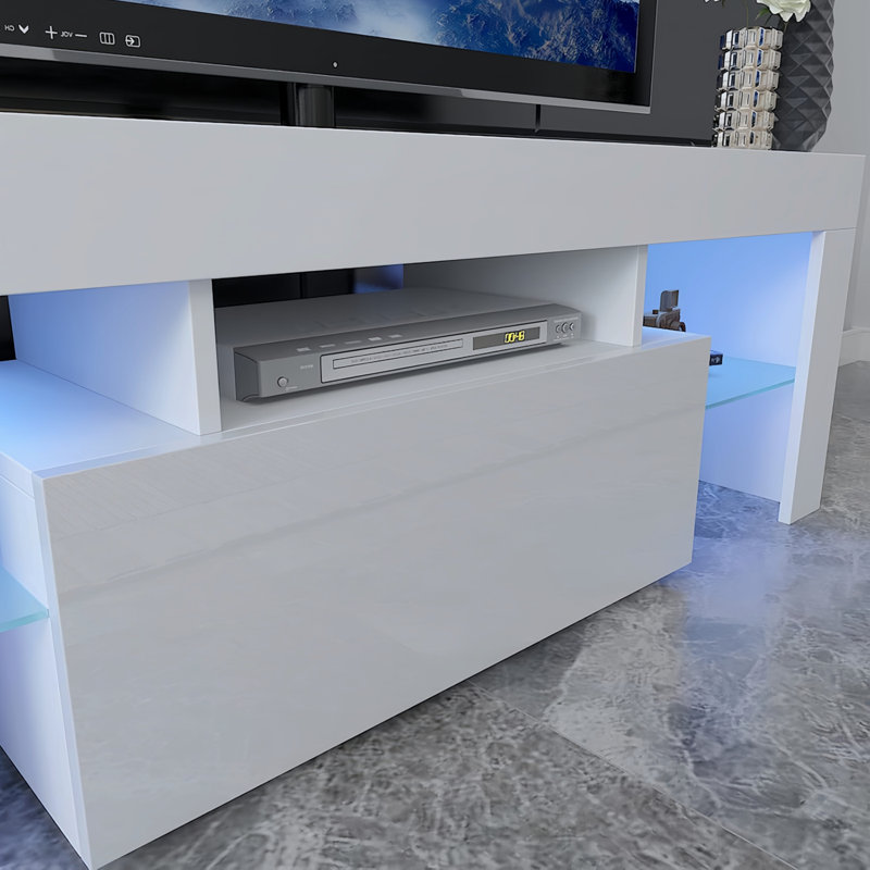 LED TV Stand  Televisions Up To 55 S, Entertainment Centre With Down Filp Door, Glass Shelf And High Glossy UV Front Face, TV Console Table  Living Room,,