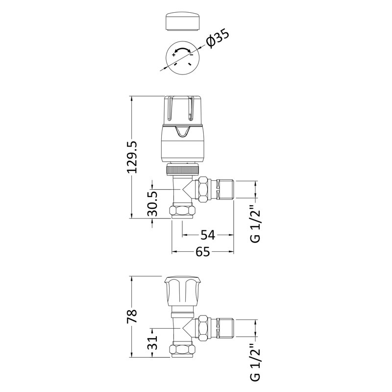 Angled 3 Piece Thermostatic Radiator Valve Set