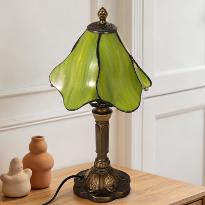 Lampe de table en verre teinté vert avec base en résine bronze