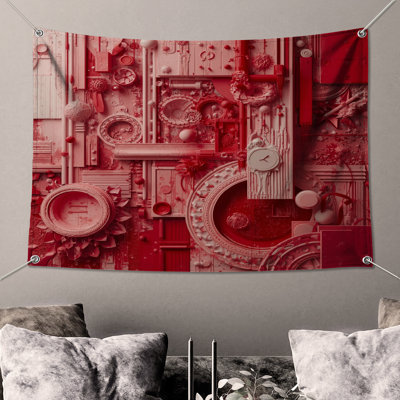 Tapisserie murale rouge géométrique abstraite - décoration murale géométrique