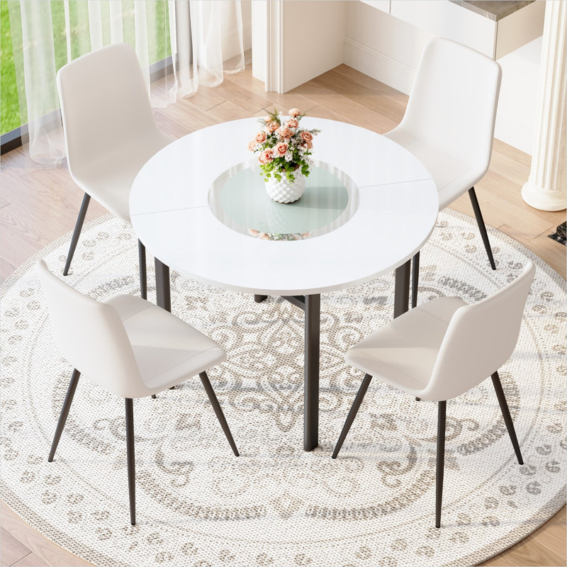 Ensemble de salle à manger 42 personnes pour 4 personnes avec plateau en verre et piédestal noir classique, chaises en similicuir 42 pouces