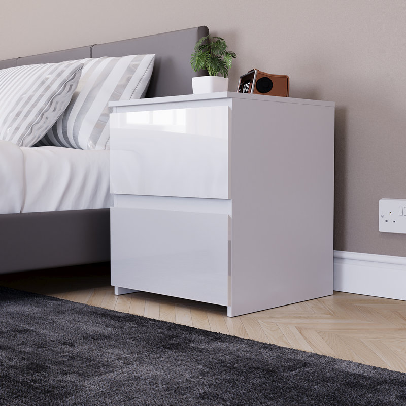 2 Drawer High Gloss Bedside Chest (FSC 100%) Bedroom Home Bedside Furniture, White