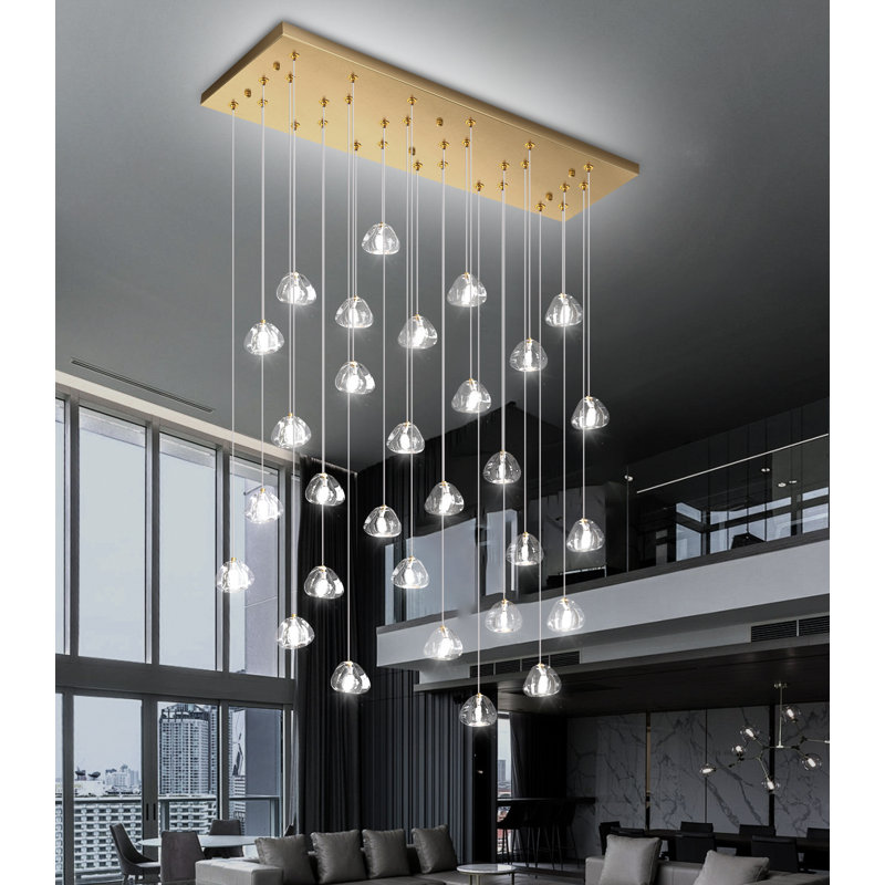 Lustre 30 lumières rectangulaires à intensité variable, Doré