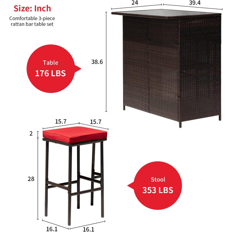 Bar Set with Stools, Red