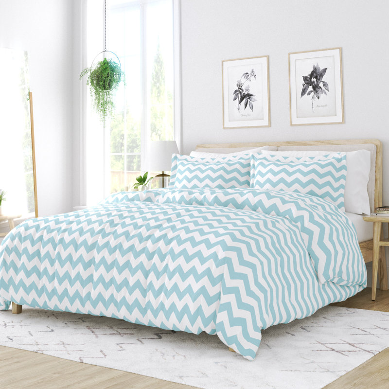 Turquoise Geometric Microfiber Twin/Twin XL Duvet Cover Set