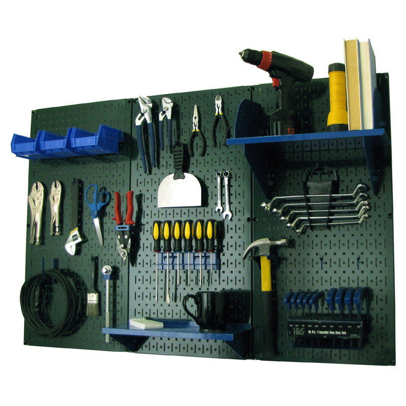Ensemble de panneau perforé de rangement pour outils standard H 32 po x 48 po, Vert et bleu
