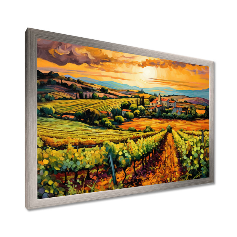 «Vangogh Sunlit Vineyard I», reproduction d'art sur toile inspirée par Vincent Van Gogh, H 34 po x l 44 po, Argent argent