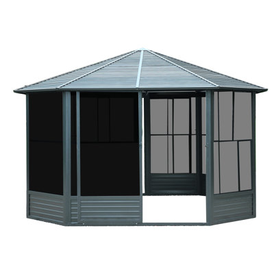 13 X 13 FT Sunroom Octagonal Solarium,Screen Houses For Outdoors Backyard With Lockable Sliding Door,Moveable PC Screen,Galvanized Steel Sloping Roof