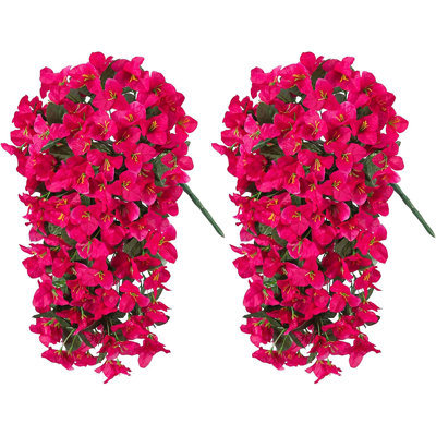 2 Pack UV Protected Outdoor Artificial Bougainvillea – Long Trailing Silk Flower Vines – Weatherproof Rose Red Fake Plants For Hanging Baskets And Window Boxes
