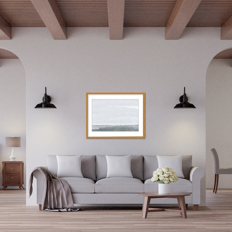 Coastal Retreat Silver Seas: Abstract Oceanscape, 16" H x 24" W x 1.125" D, Framed Matted Print, Gold