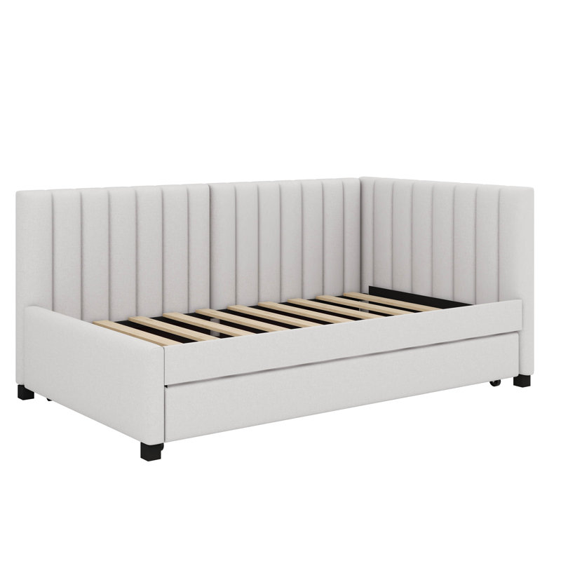 A Upholstered Daybed That Comes With A Built-In Twin-Sized Pull-Out Sofa Bed Frame, Beige