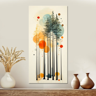 Orange Black Summer Valley Pine Forest Silhouettes I – Nature Framed Canvas Print, Warm Large Wall Art