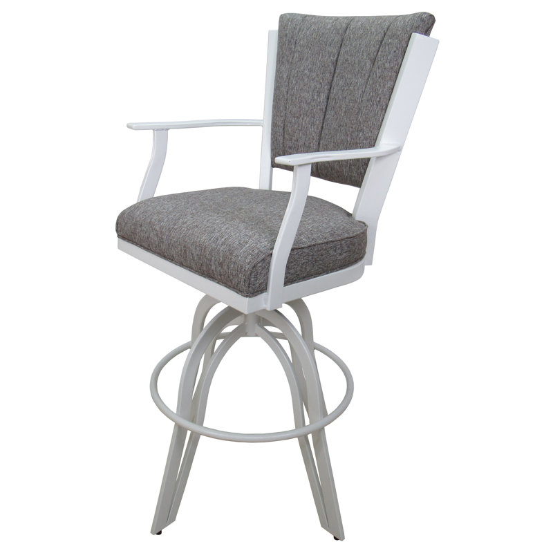 Tabouret de bar rotatif Trisha, Blanc, Tabouret de comptoir (siège d'une hauteur de 26 p