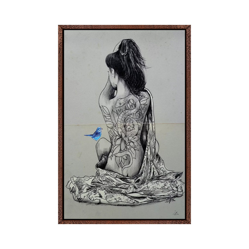 Hope And Serpent by Loui Jover - Painting on Canvas, Classic Brown Wood Floater Framed, 66.04cm H x 45.72cm W x 3.81cm D