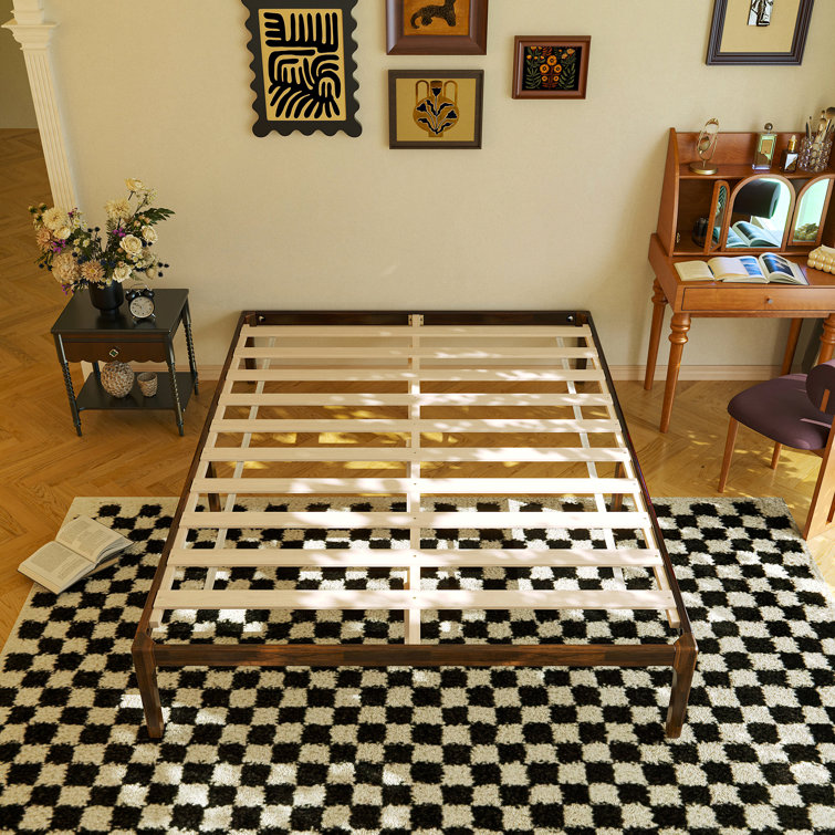 Solid Wood Platform Bed Frame With Slats, No Box Spring Needed, 800 Lbs Weight Capacity, Available In Natural And Walnut Finish