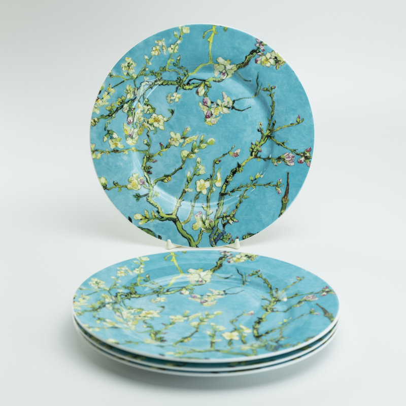 Ensemble de 4 assiettes à salade et à dessert bleu cerisier en os, ensemble de 4