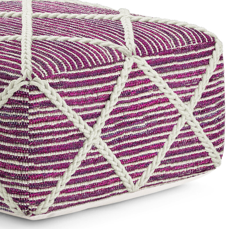 Cowan 20" Contemporary Square Pouf in Magenta and Natural