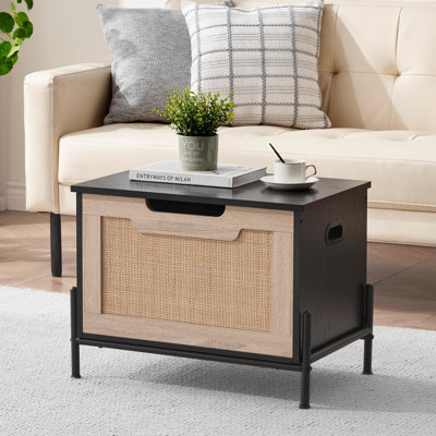 Banc de rangement en rotin avec charnières de sécurité