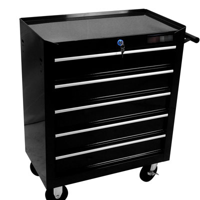 5 Drawer Tool Chest With Locking System & 4 Wheels For Garage Storage, Black Cabinet Lock Supplies