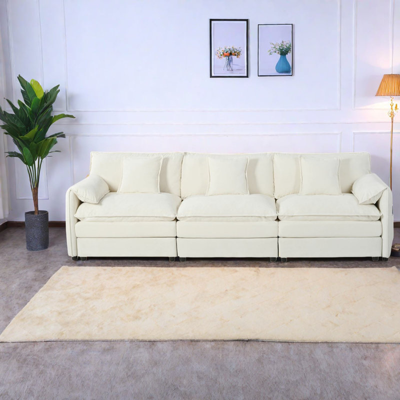 Canapés modulaires modernes en chenille, spacieux 3 places pour le salon