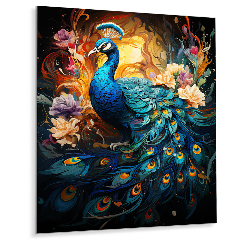 Décoration murale en métal bleu sarcelle émeraude paon I - animaux, H 20 po x l 12 po x P 1 po