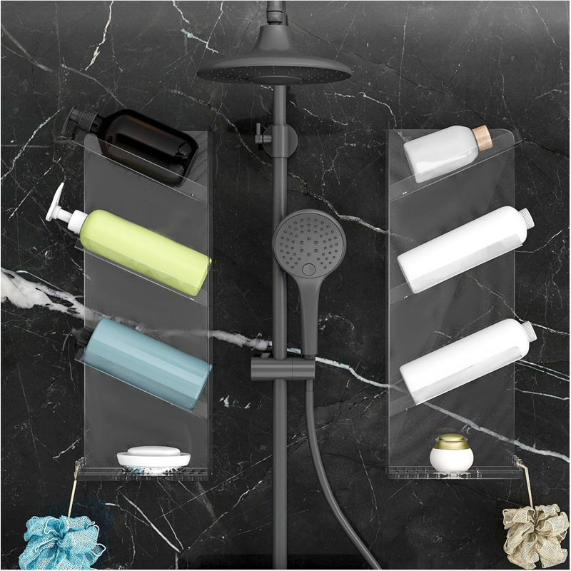 Ensemble de 2 tablettes de douche adhésives, organisateur de panier de douche en acrylique transparent avec drainage de l'eau, rangement mural antirouille pour salle de bain pour shampooing et nettoyant pour le corps