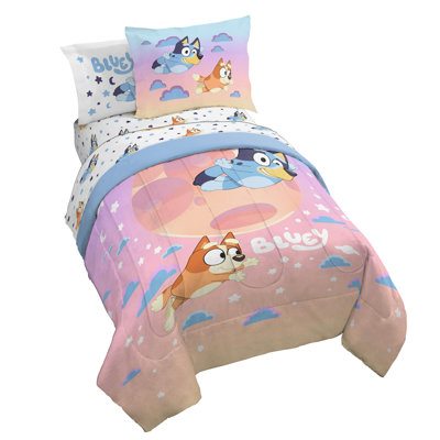 Ensemble d'édredon pour lit simple Bluey - L'ensemble de literie 5 pièces comprend un ensemble de draps et de taies d'oreiller - Literie pour enfants