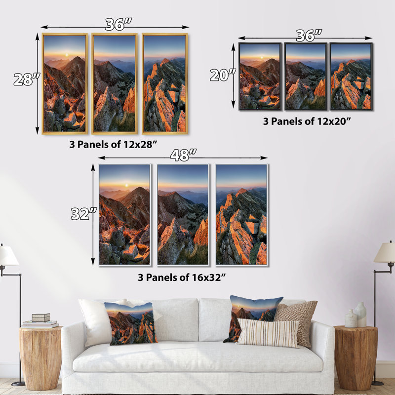 «Majestic Sunset In Fall Mountains», ensemble d'art mural sur toile encadré paysage, H 28 po x l 36 po, Encadrement brun