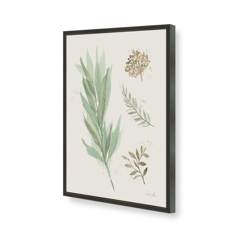«Earthy Greens in Bloom I», Cadre d'angle ouvert noir satiné, H 21 po x l 17 po