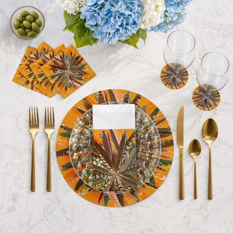Serviettes de cocktail en satin de coton Pheasant Feathers, Noyer cendré