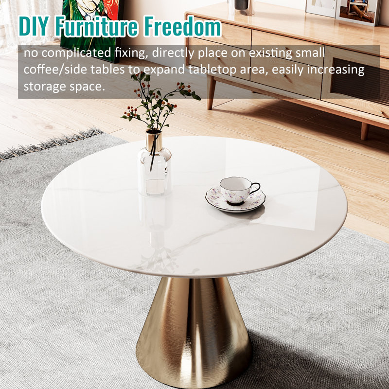 Plateau de table rond en verre trempé Marble Design, protecteur de table blanc épais de 8 mm, plateau de table de remplacement