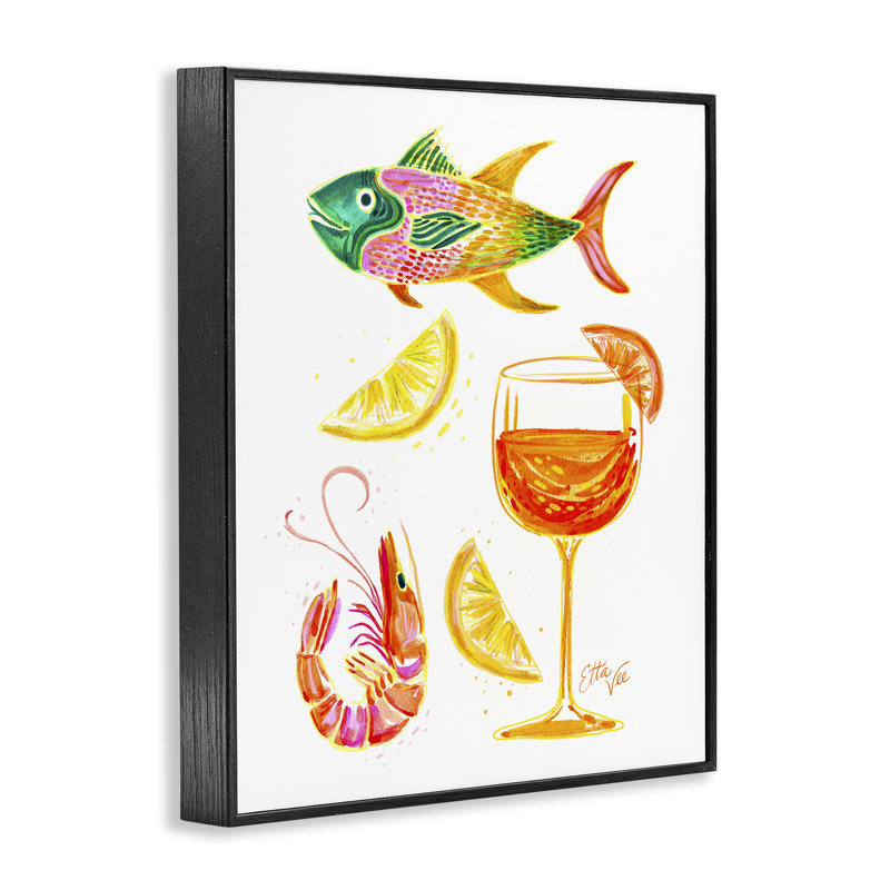 Estampe de fruits de mer et gorgées d'été, design par EttaVee, H 14 po x l 11 po, Giclée encadrée noir minuit